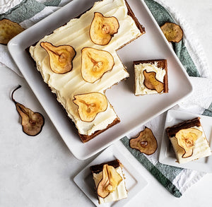 Pear and Walnut Snack Cake with Mascarpone Buttercream